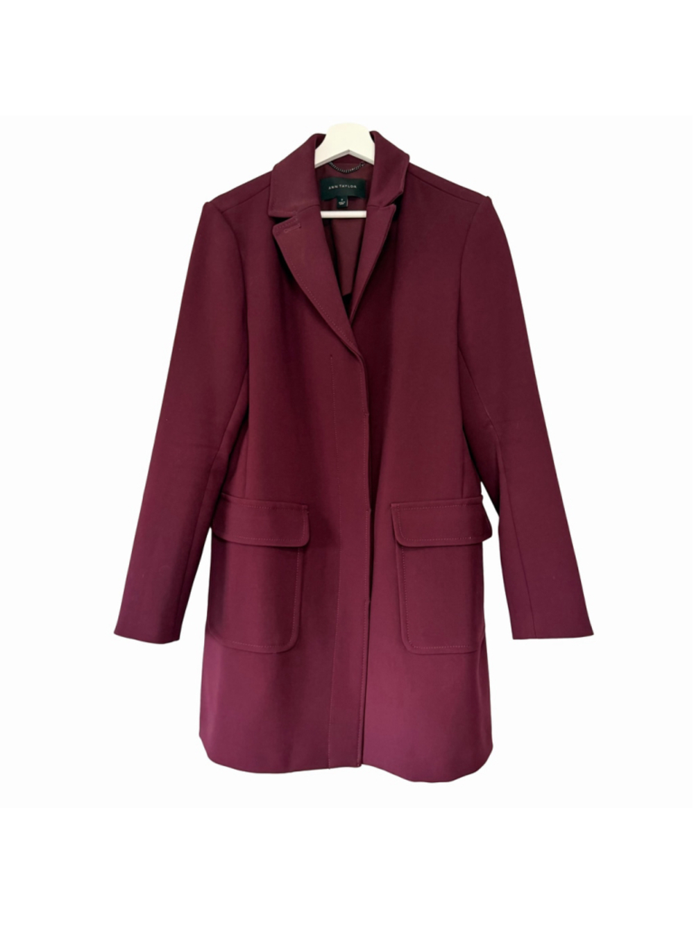 ANN TAYLOR NWOT Deep Mulberry Burgundy Long Blazer Coat Women's Size Medium